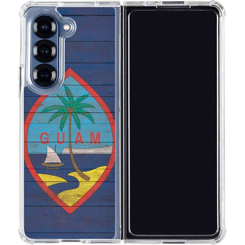 Guam Flag Dark Wood Galaxy Z Fold7 Clear Case